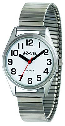 Ravel - Women's Super Bold Sight Aid Watch with Big Numbers on Stainless Steel Expander Bracelet - Silver Tone