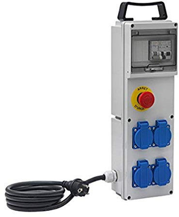 Brennenstuhl Coffret de Chantier BD 4M/16/AU, avec 4 Prises à clapet et 2m de câble (IP44, disjoncteur différentiel, Bouton d'arrêt d'urgence) 1154911 Gris