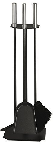 MS Beschläge® Kaminbesteck Kamingarnitur schwarz beschichtet mit Griffen aus Edelstahl