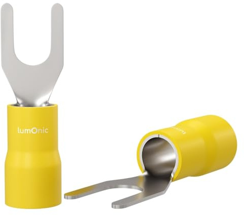 Lumonic 25x Capocorda della forcella 4,0-6,0mm² Parzialmente isolato | M4 | Rame stagnato | Collegamento sicuro del cavo senza saldature | Set di 25 capicorda a crimpare, connettori a crimpare | Veico