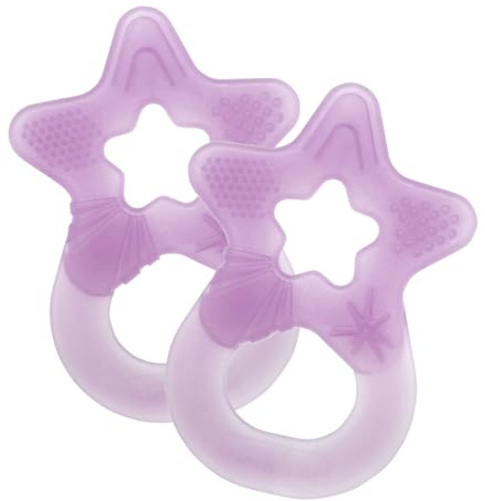 dentistar Star Teether Pack of 2, Teething Baby Toy for Infants Aged 3+ Months, Soft Silicone Baby Teething Ring for Tooth and Gum Pain Relief, Made in EU – Lilac
