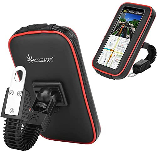 SUNSEATON Custodia Impermeabile Supporto perTelefono per Moto, Ruotata a 360 ° Supporto Universale per Moto per GPS (L, Nero)