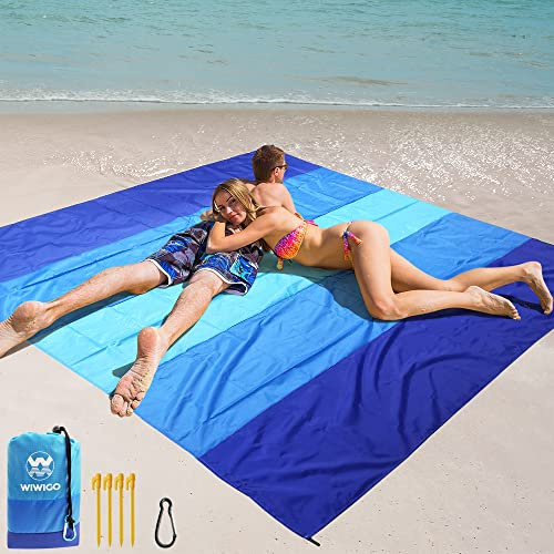 WIWIGO Beach Blanket Waterproof Sandproof Beach Mat 79 X 83/10'x9'for 2-8 Adults Quick Drying Outdoor Picnic Mat Beach Accessories for Travel, Camping, Hiking