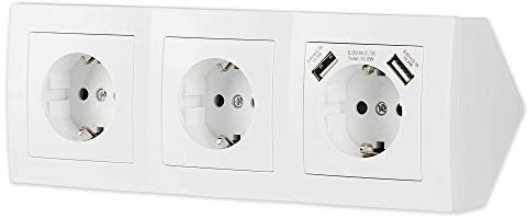 Presa a 3 prese + 2 porte USB per cucina e ufficio – Presa da scrivania in plastica di alta qualità ideale per piano di lavoro, presa da tavolo o presa da incasso con 3 elementi