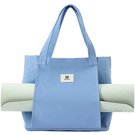Moyaqi Canvas Tote Bag with Yoga Mat Carrier Pocket Carryall Shoulder Bag for Office, Workout, Pilates, Travel, Beach and Gym