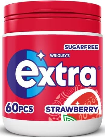 Extra Strawberry Flavour Sugarfree Chewing Gum Bottle 60 Pieces Helps keep Teeth Clean And Mouth Fresh