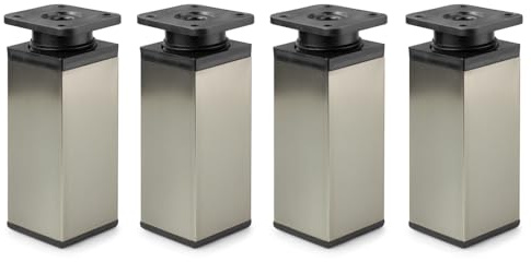 ATM Pieds de Meuble avec Hauteur Réglable - Carrés 40×40 mm - pour Armoire Commode Canapé Lit - Lot de 4 - Hauteur 100mm - Coloris: INOX/Noir