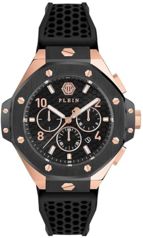 Philipp Plein Plein Chrono Royal Collection Montre de luxe pour homme avec un bracelet noir et un cadran avec un boîtier bicolore