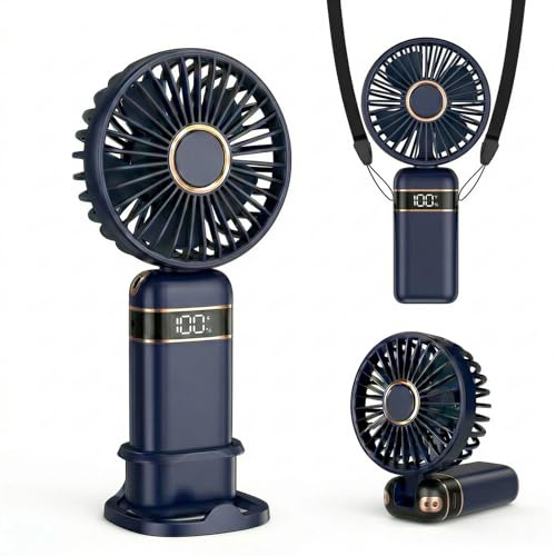 CNMTCCO Handventilator Mini Ventilator Akku Aufladbar 3600mAh, 5 Stufen mit USB-C, 90° Verstellbar & Abnehmbar, Leiser Hand Fan Sommer Gadgets für Reisen Büro (Blau)