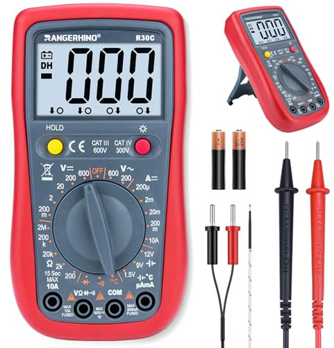 RANGERHINO Digital Multimeter mit LCD-Buchsen, Strommessgerät True RMS Auto-Range, misst Spannung,Kapazität, Temperatur, Widerstand für Elektriker