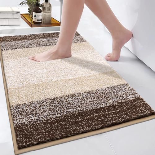 Enyhom Badteppich Badematte rutschfeste 45 x 65 cm, Weiche Waschbar Badezimmerteppich Extra Flauschig Badvorleger Wasserabsorbierend Duschmatten für Dusche Badewanne Toilette，Kaffee