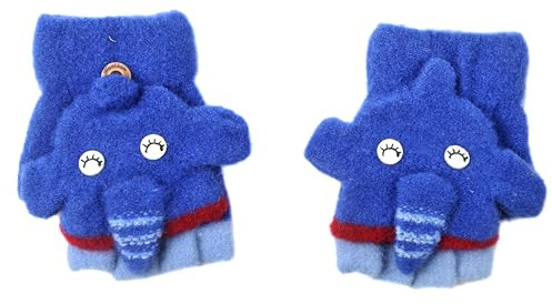 Autunno e Inverno 2-4 Anni Cartoon Guanti Caldi Bambino Mezza Dita Maglia Guanti, Blu scuro, taglia Unica