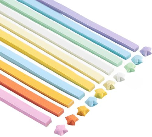 SIRLOMU 540 Streifen Origami Stern Papierstreifen Verpackung, fröbelsterne Papiere, fröbelstern Papierstreifen, für Schulbasteleien (10 Farben)