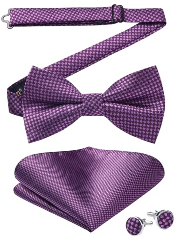 Enlision Papillon Viola pour Uomo con Fazzoletto e Gemelli Set Papillon da Uomo Regolabile e Pre-legato per Feste di Nozze