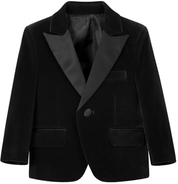 Mintgreen - Giacca da smoking per ragazzi, tailleur slim fit in velluto con un bottone, 7-14 anni, Nero , 13-14 Anni