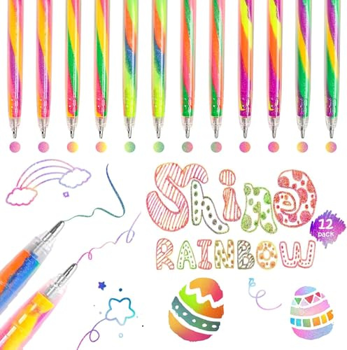 maritcan Calendrier de l'Avent rempli, 12 stylos lumineux arc-en-ciel, cadeaux de Noël pour enfants, cadeau fille de 4 à 12 ans, petit cadeau d'anniversaire d'enfant, kit de bricolage pour enfants à