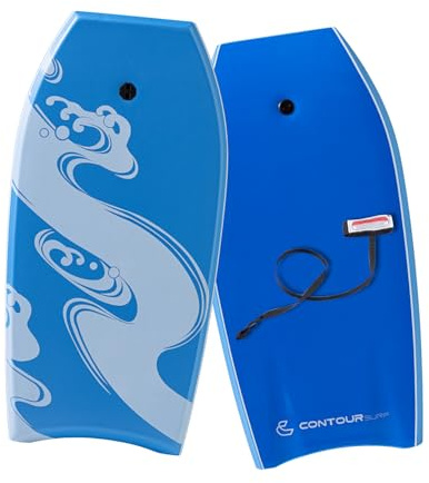 CONTOUR SURF Breeze 41 tum Bodyboard – lätt EPS-kärna kroppsbräda med IXPE-däck, HDPE-tunn botten, halvmåne svans och lindat handledskoppel – perfekt för strandsurfing och vågridning (blå)