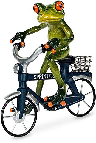 formano lustige Frösche Figur Frosch auf Fahrrad blau Poly 17 cm