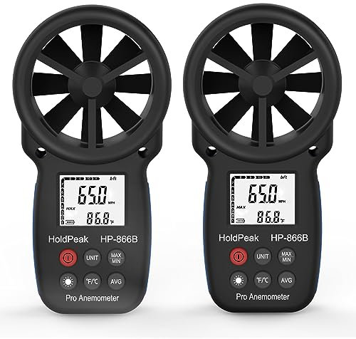 HoldPeak 866B Anemometro Digitale Portatile LCD per Misurare la Velocità del Vento, Temperatura e Raffreddamento del Vento con Retroilluminazione e MAX/MIN