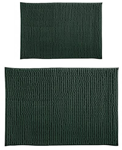 MSV Badteppich 2er Set Badvorleger Duschvorleger Chenille Hochflor Badematte 40x60 cm + 60 x 90 cm – Dunkelgrün