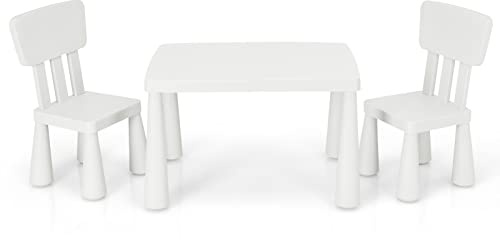 Maxmass Kids Activity Play Table & Chair Set, Children Multifunction Study Table with 2 Chairs, Kids Furniture Set for Drawing, Arts & Crafts and Snack Time (White)