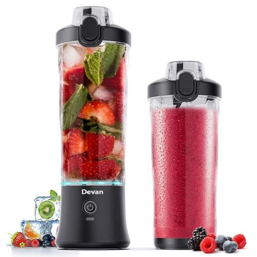 Portable Blender, Shakes and Smoothies Waterproof 20 oz BPA Free Blender Cup and a Travel Lid. (Black, 20 oz)