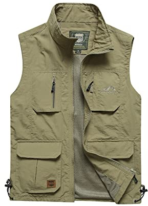 Btmpmcs Chaleco para hombre para exteriores, ligero, transpirable, de secado rápido, chaleco de pescador, chaleco casual con muchos bolsillos, chaqueta sin mangas de verano, resistente al viento