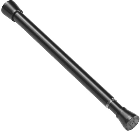 Fvonzn Adjustable Tension Curtain Rod 17-26 Inch - Black - 1-Pack No-Drill Spring Rod for Windows, Bathroom & Coset | Non-Slip Rubber Ends | 7/8 Diameter