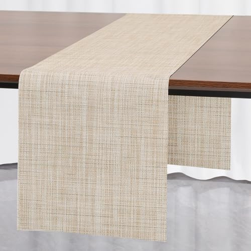 Myir JUN Camino de Mesa, Camino de Mesa Moderno PVC Termoaislante para Manualidades Lavable para Comedor Cocina para Interior y Exterior Fiesta Vacaciones Decoración de Mesa 30 x 183 cm (Champán)