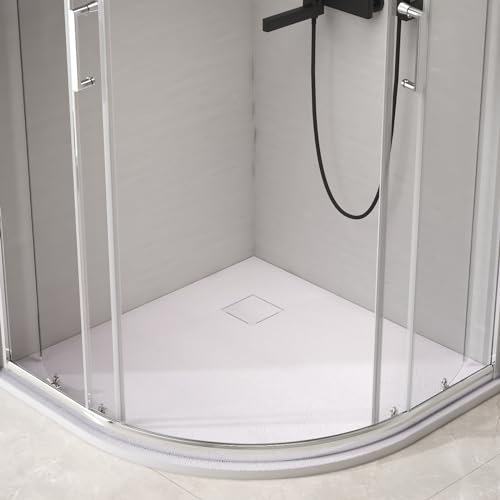 EMKE Plato de ducha 90 x 90 cm, plato de ducha de 90 x 90 cm, plato de ducha plano, antideslizante, recortable, color blanco