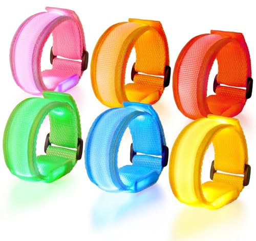Ainiv LED Bracciale, 6Pz Braccialetti Luminosi LED, Fascia da Braccio A LED, 3 modalità di Illuminazione, Luci Braccialetti Sportivi Luminosi Adatto per Jogging, Feste, Concerti, Party