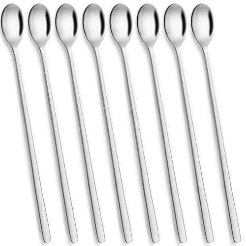 AMFUN 24 cm Cucchiaini Lunghi Acciaio Inox, Set di 8 cucchiai da long drink, Set di cucchiai da Latte Macchiato per Shake Gelato Cocktail Frullato Bevande Fredde, Lavabile in Lavastoviglie