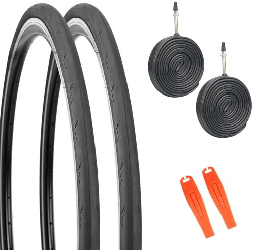 GRELiving 2er-Pack Fahrradreifen 700x28c Rennradreifen Rennradmantel+ 2er-Pack Fahrradschlauch FV48mm Presta kompatibel Fahrrad mit 28Zoll und 700c Räder