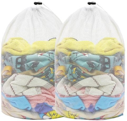 GmwyCzV 2 redes de lavandería para lavadora 60 x 90 cm, bolsas de lavandería con tope de cordón, para evitar la deformación y arrugas de la ropa, para cortinas, abrigos, suéteres, ropa de cama