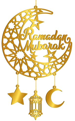 COCHIE Ramadán Decoración Luna Acrílico Eid Mubarak Ramadán Kareem Decoraciones Eid Señales de Pared para Puerta de Casa Estrella Adornos Colgantes Artesanía para Musulmanes Islam
