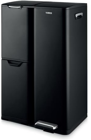 Tower T838024BLK 60L återvinningspedalfack, kolstål, svart