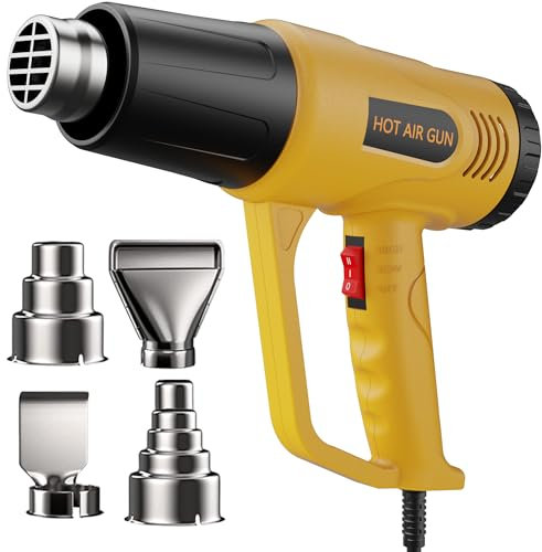 Heat Gun for Vinyl Wrap,Shrink Tubing,Paint,Epoxy Resin,Candle Making,Adjustable Temperature (Yellow, Two-Gear Button Temperature Control)