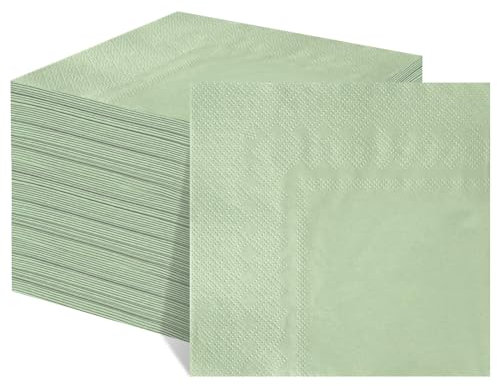 XINGNA 100 Stück Servietten Salbeigrün, Servietten Eukalyptus Grün, Cocktailservietten für Geburtstag Hochzeit Abendessen Babypartys Brautjubiläum (33 x 33 CM)