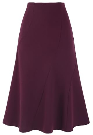 Allegra K Jupes évasées taille haute pour femmes, jupe midi décontractée des années 1950, couleur unie, style professionnel, violet foncé, L