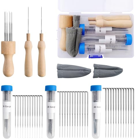 36 Pezzi Ago per Lana e Feltro, Kit Aghi per Infeltrimento ad Ago con Manici, Set di Aghi di Plastica per Bambini con Punteruolo per artigianato fai da te