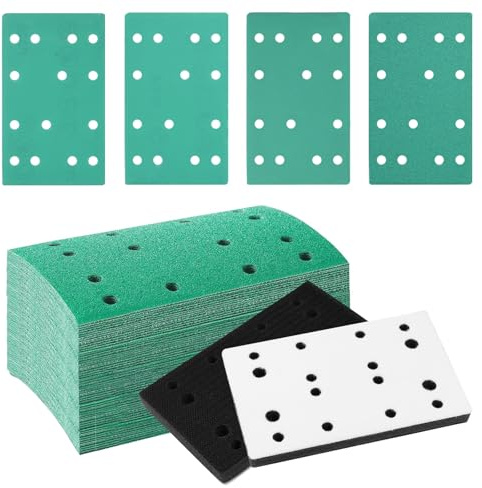 3” x 5” 48Pcs Sanding Sheets with 2Pcs Sanding Interface Pads Compatible with RTS 400 REQ Sander (FSSP42), Heavy-Duty Hook-and-Loop Sanding Sheets Hole 80, 150, 240, 320 Grit (12 of Each)