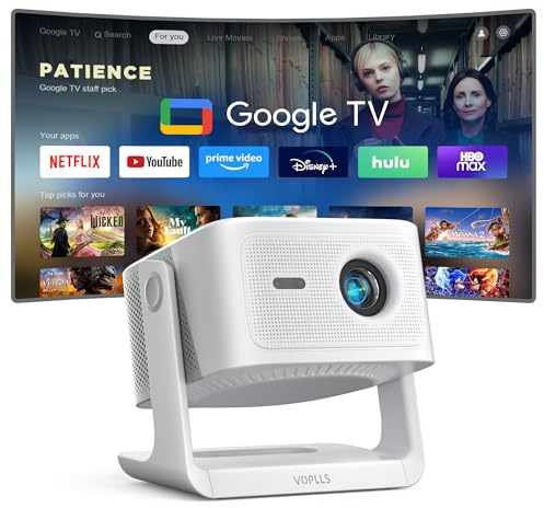 Smart Beamer【Google TV/Offizielle App】 VOPLLS Beamer 4K Heimkino 1200ANSI mit Autofokus ＆ Trapezkorrektur WiFi6 Bluetooth, Projektor mit Dolby Audio/HDR10+ Outdoor Projector für Handy
