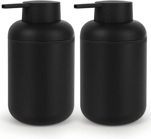 Topsky tvålpump set 2, 330 ml, svart, med pump | Droppfri plastdispenser i vintagedesign – perfekt för kök, badrum, dusch och handfat