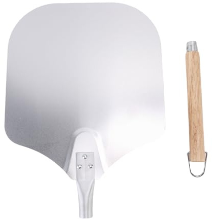 Cloimei Cáscara de pizza de aluminio profesional con mango de madera extralargo Espátula de pizza resistente para hornear pan, pastel, hacer pizza en casa, restaurante, herramienta