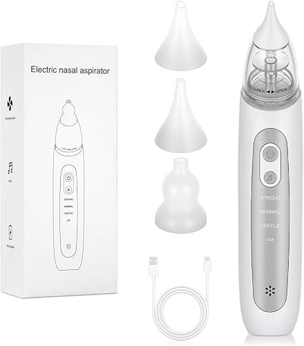 Electric Nasal Aspirator for Babies and Toddlers, Rechargeable, 3 Silicone Tips, with Music, 20cm