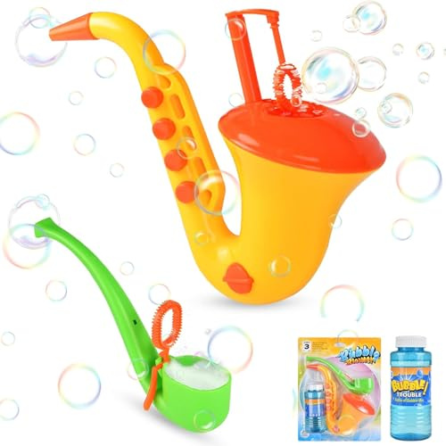 Bubble Machine Toys Set, 2 PCS Saxophone Bubble Gun Pipe with Bubble Liquid | Bubble Maker for Kids Adults, Bubble Cigarette Blower, Stress Relief Garden Games for Adults Kids Outdoor Party Backyard