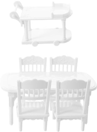DOITOOL Mobilier Maison de Poupée Blanc en Plastique Table et Chaise pour Salle à Manger, pour Restaurant Miniature et Jeu Collaboratif Imaginatif