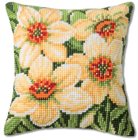 VERVACO Kit Cuscino Punto Croce NARCISI Set Ricamo Principianti Cuscini Gobelin Decorativi ca. 40 x 40 cm Accessori per Lavoretti Creativi DIY Casa Decor Hobby Adulti Cross Stitch