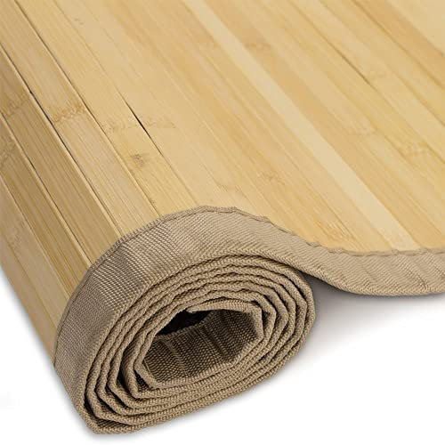 Homestyle4u 1588, Bambusteppich Natur 60x200 cm Bambusmatte Bad rutschfest mit Bordüre