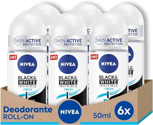 NIVEA Black & White Invisible Fresh Roll-on, 6er Pack (6 x 50 ml)